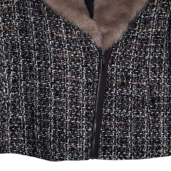 THAKOON Wool Blend Tweed Fur Moto Jacket Coat Biker Wide Notch Collar - Picture 5 of 11